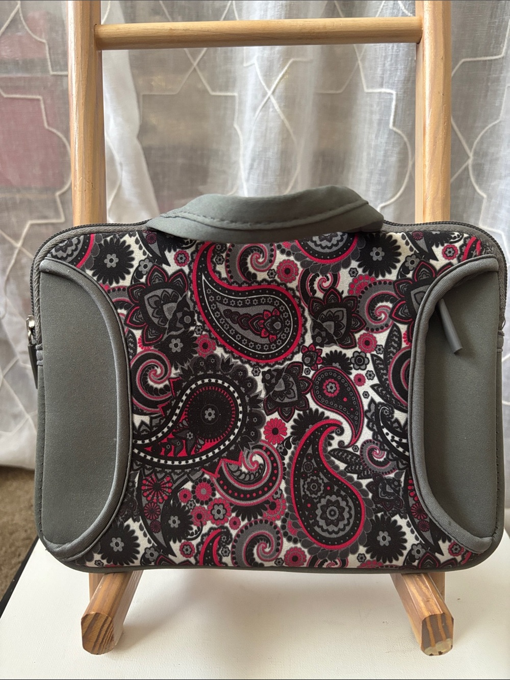 Gray and Pink Paisley Neoprene Travel Case with Zipper Closure